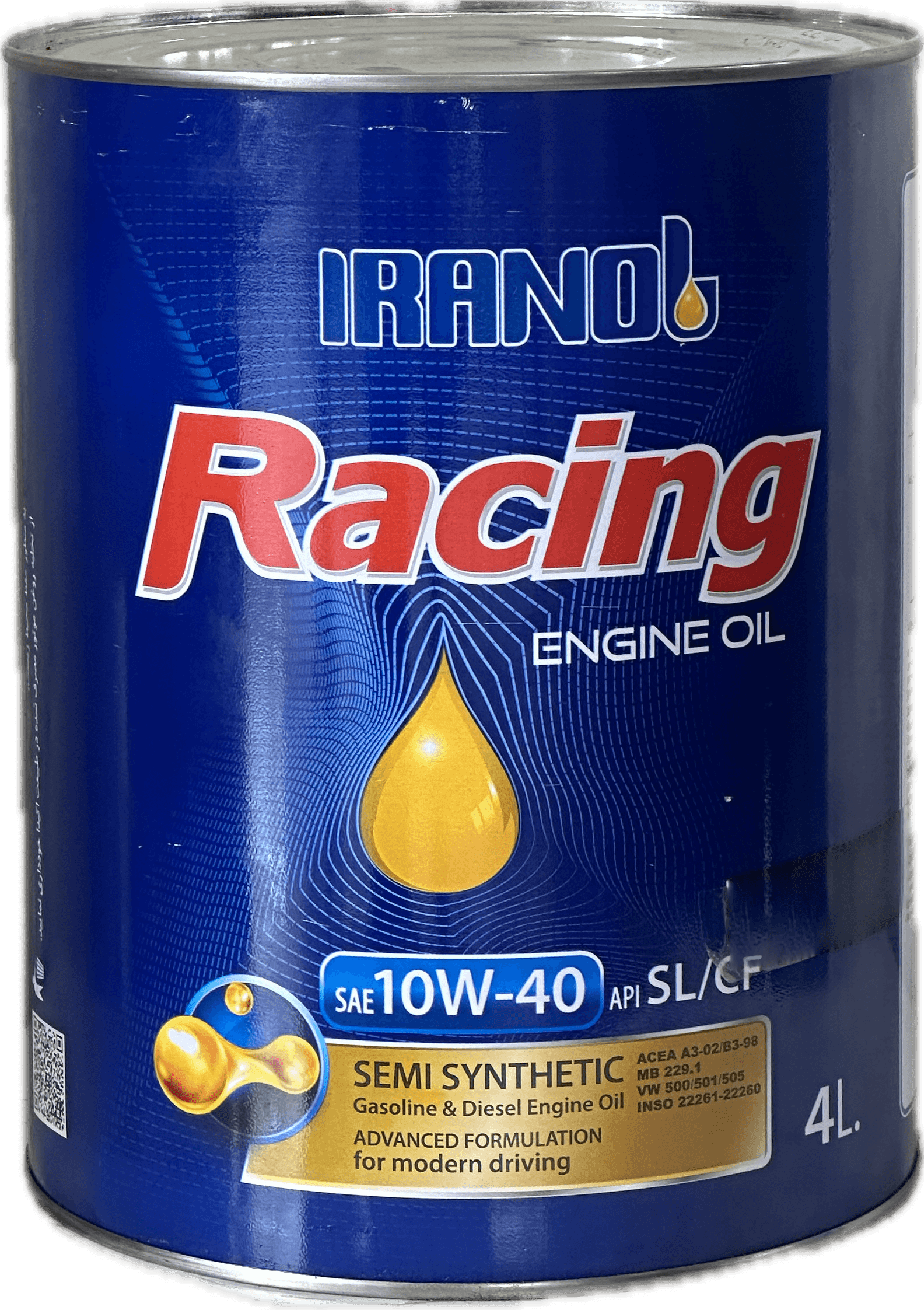 روغن موتور ايرانول ريسينگ 10W40 چهارليتري فلزي